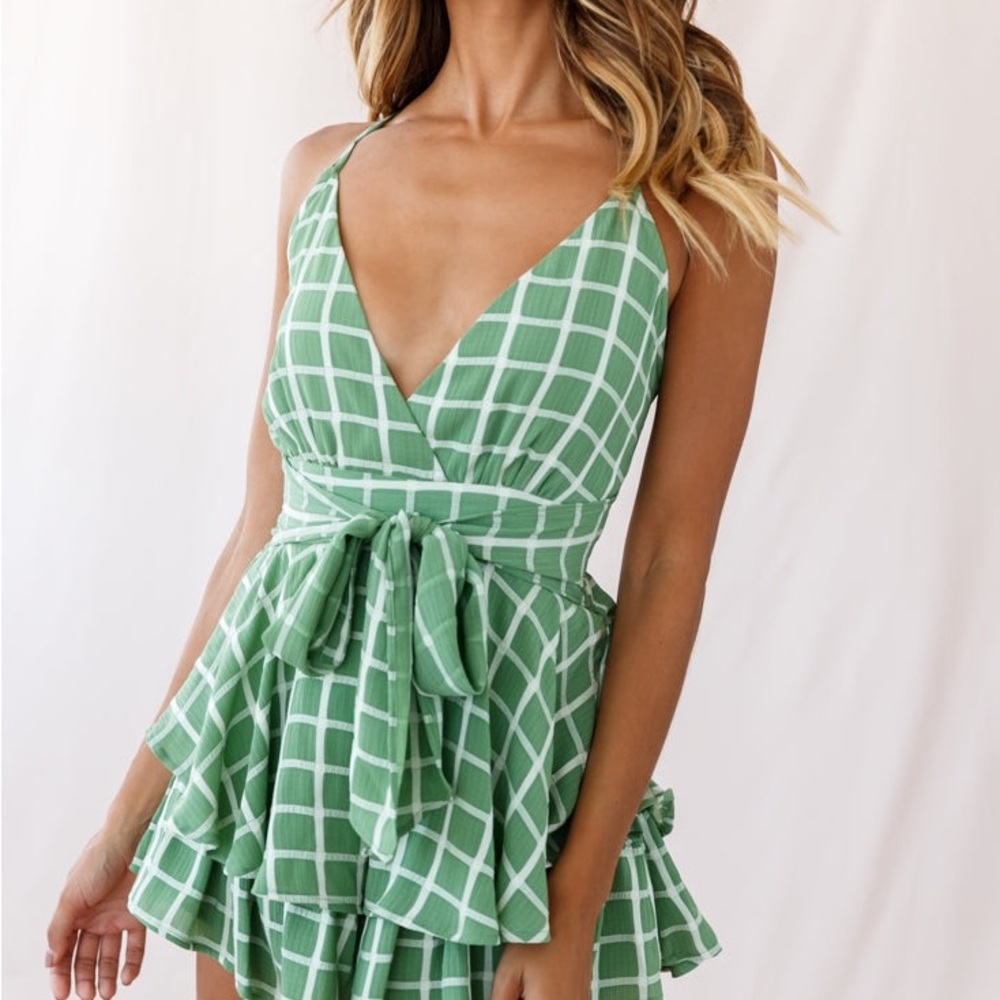 Green Checkered Ruffle Romper